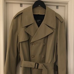 London Fog 42 Long Tan Trench Coat. Inside lining, Snow Cloth Virgin Wool!